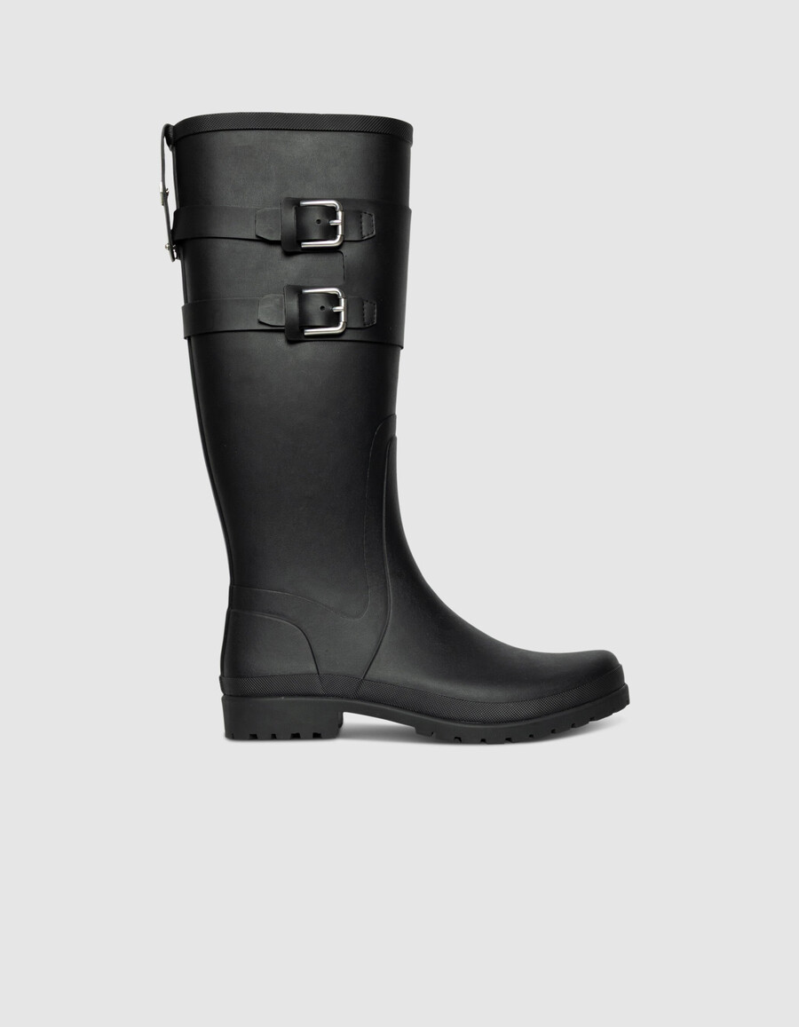 schwarze damen-regenstiefel mit profilsohle