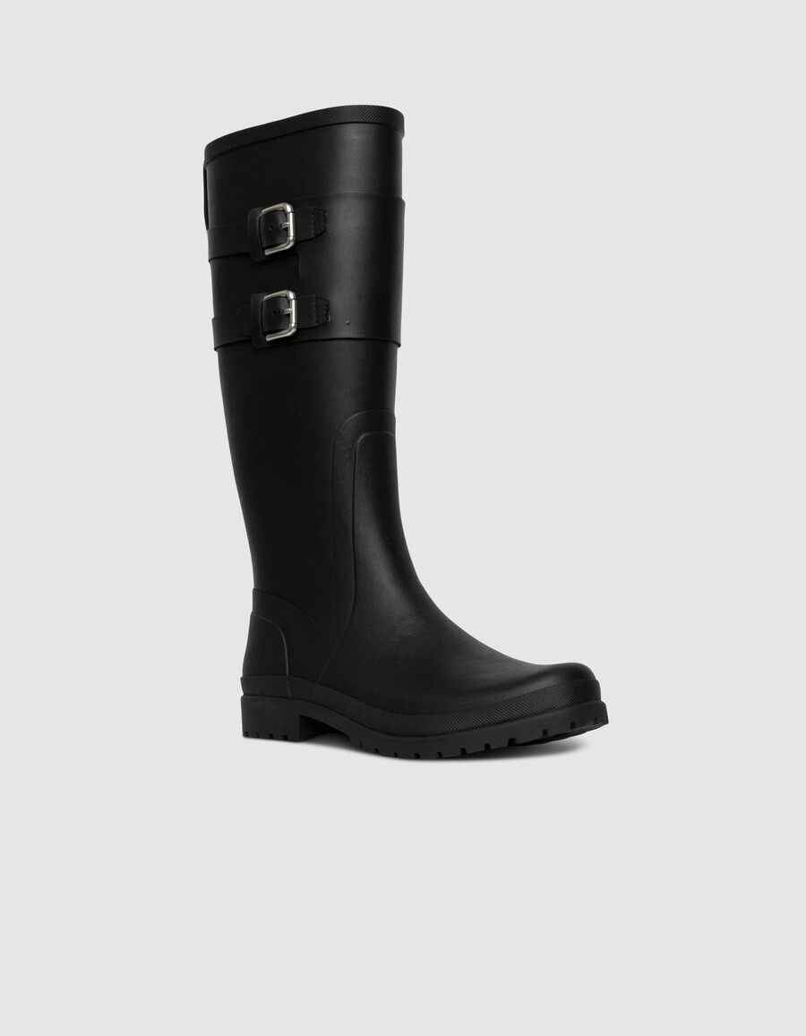 schwarze damen-regenstiefel mit profilsohle