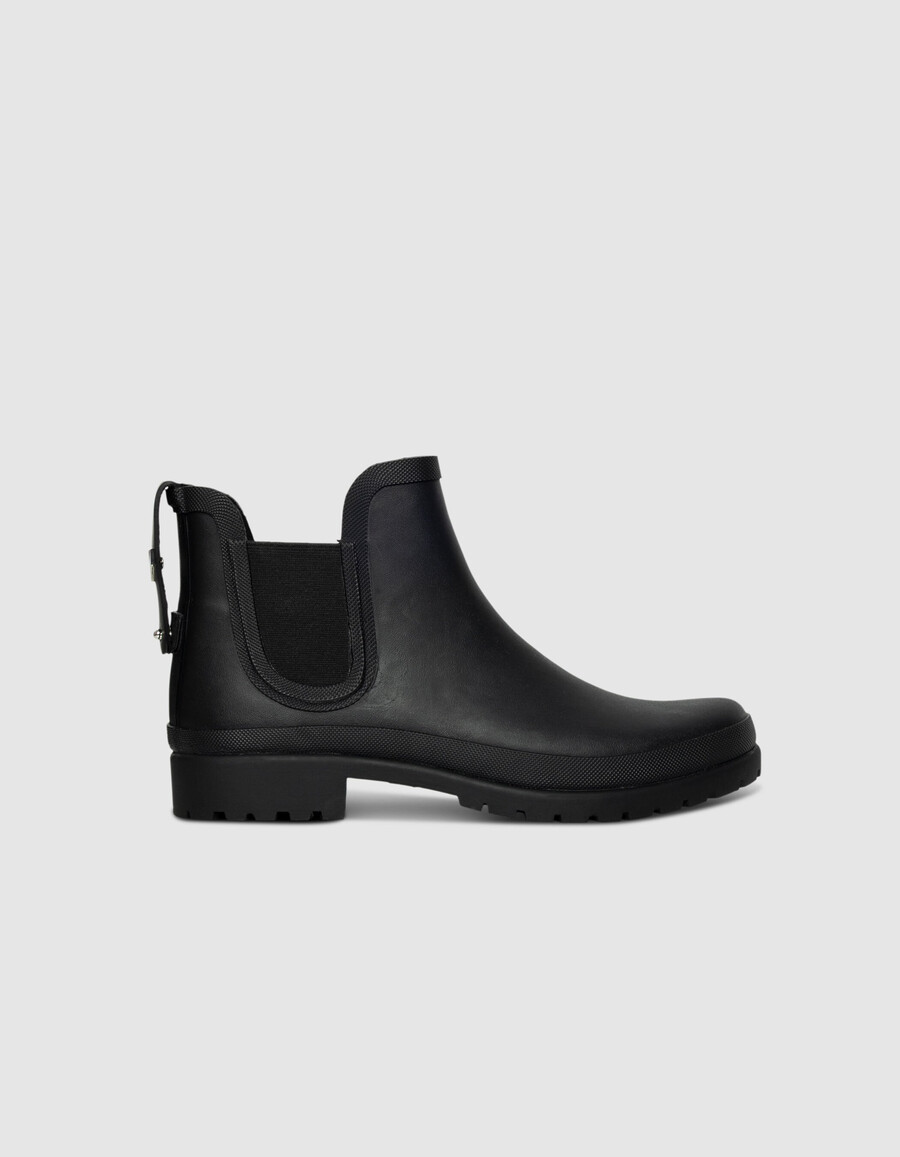 schwarze chelsea-regenstiefel für damen mit profilsohle