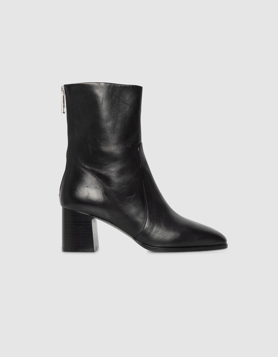 schwarze damen-lederstiefel mit reißverschluss und absatz