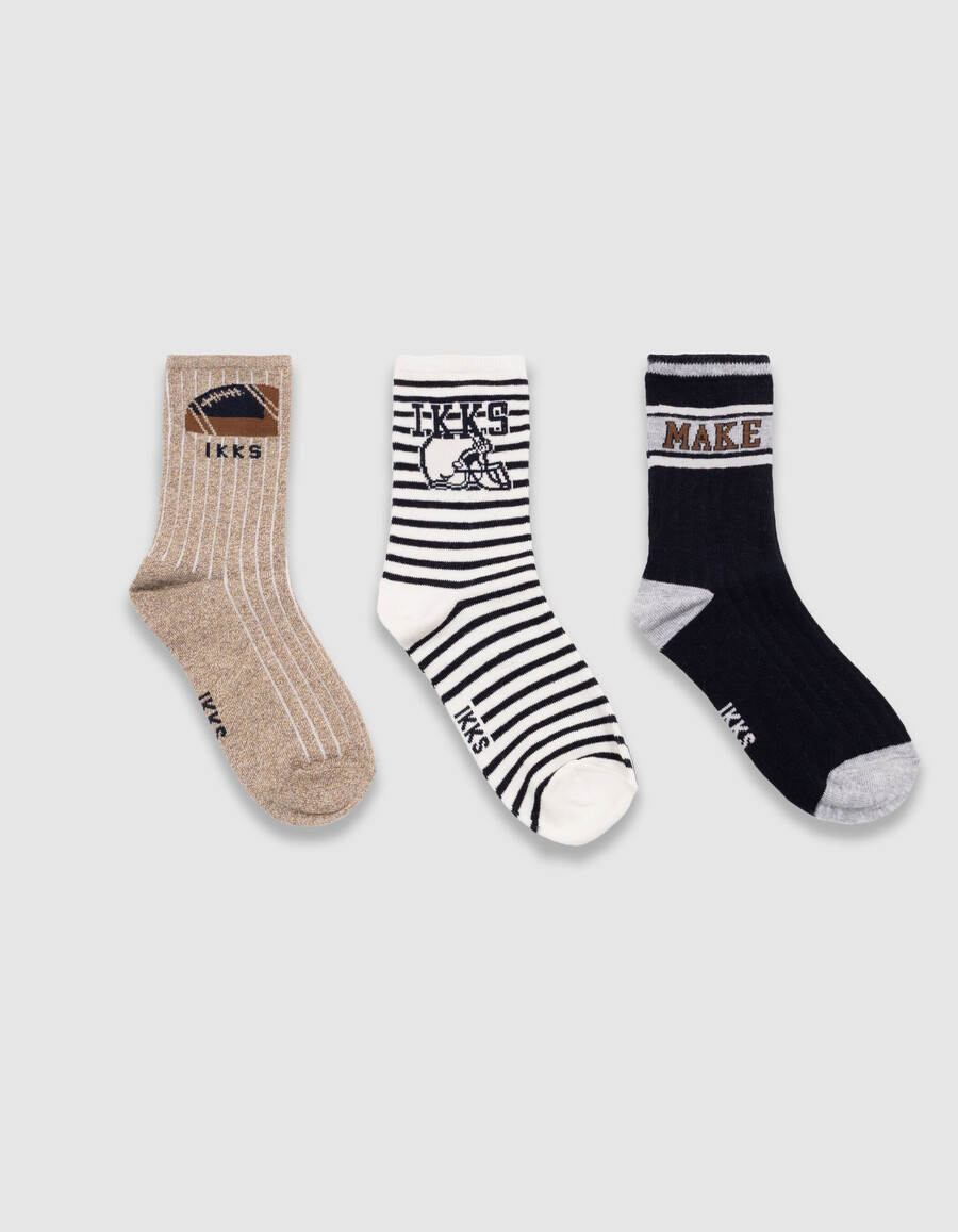 socken für jungen in marineblau ecru und beige