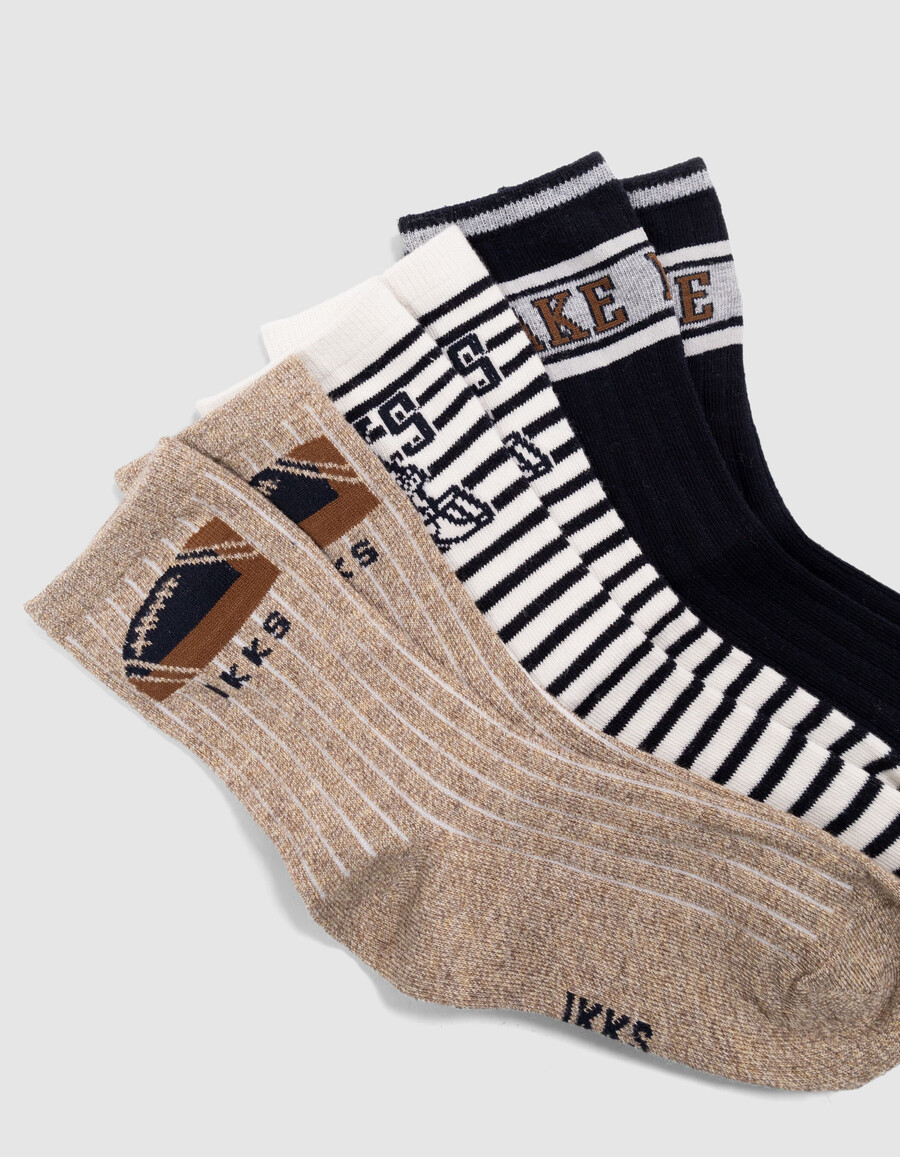 socken für jungen in marineblau ecru und beige