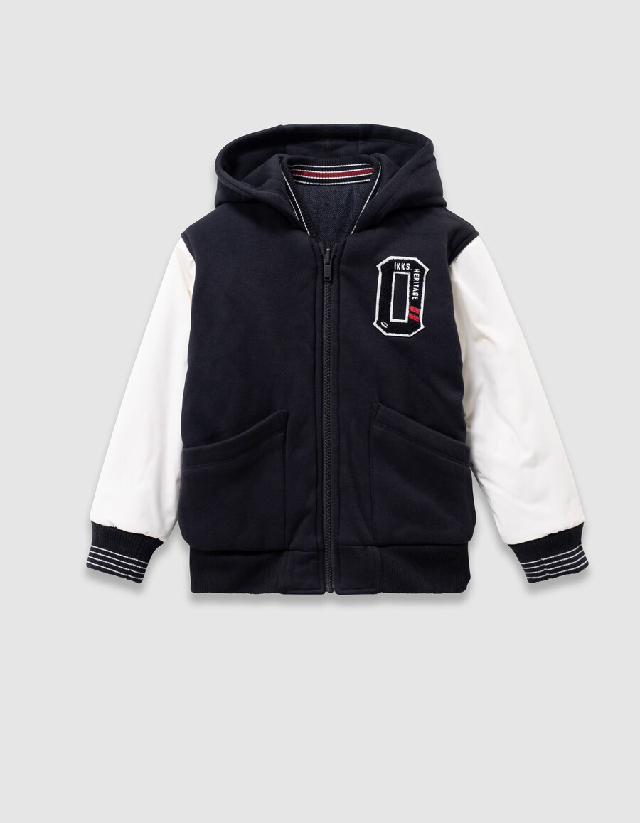 schwarze und graue wendbare collegejacke für jungen