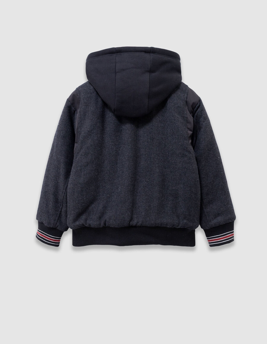 schwarze und graue wendbare collegejacke für jungen