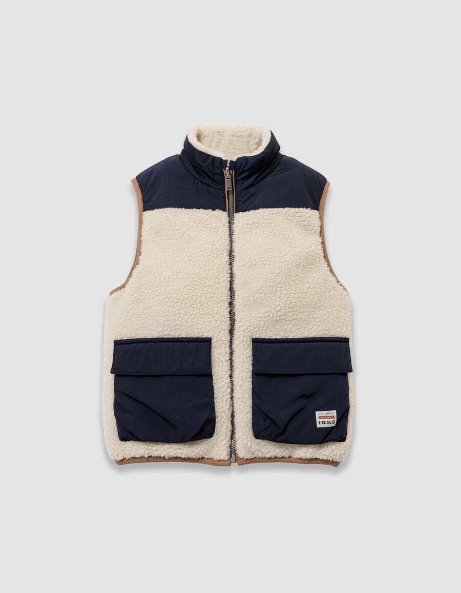 wendbare ärmellose steppjacke für jungen in ecru und marineblau