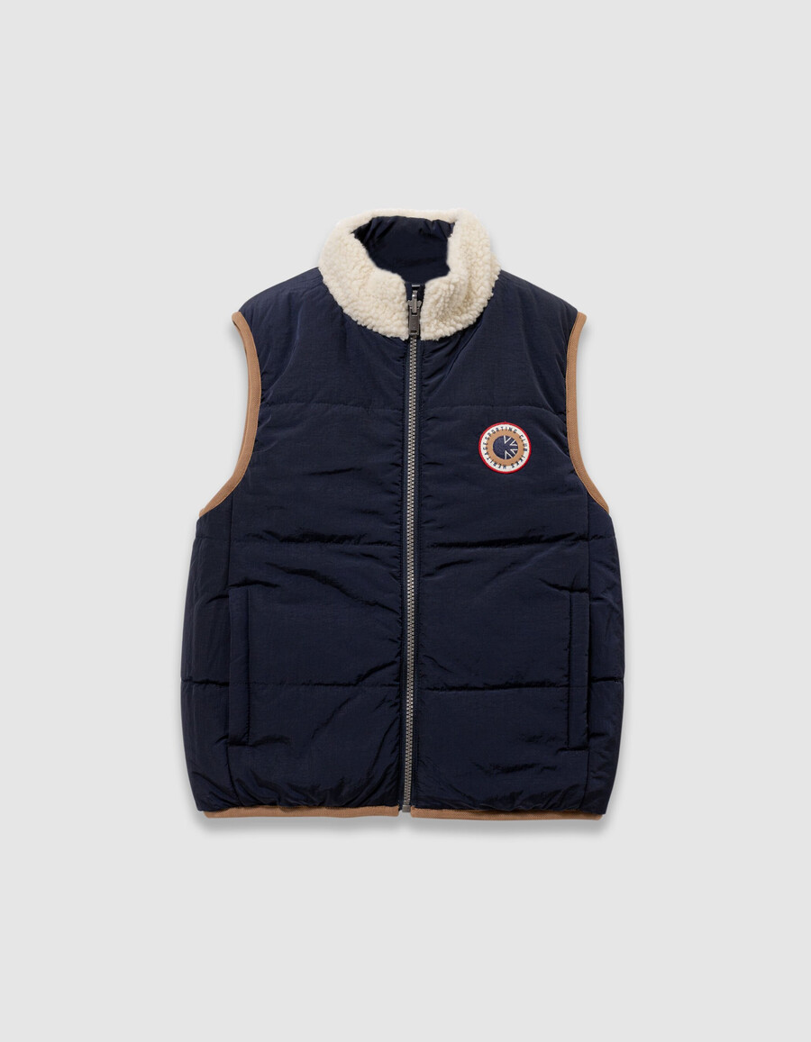 wendbare ärmellose steppjacke für jungen in ecru und marineblau
