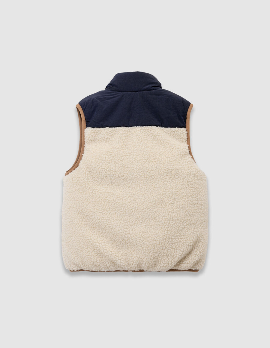 wendbare ärmellose steppjacke für jungen in ecru und marineblau