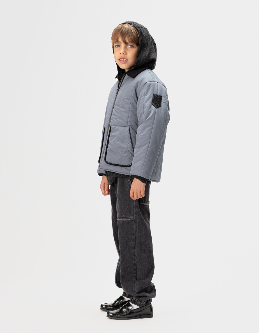 blaue steppjacke für jungen mit samtkragen