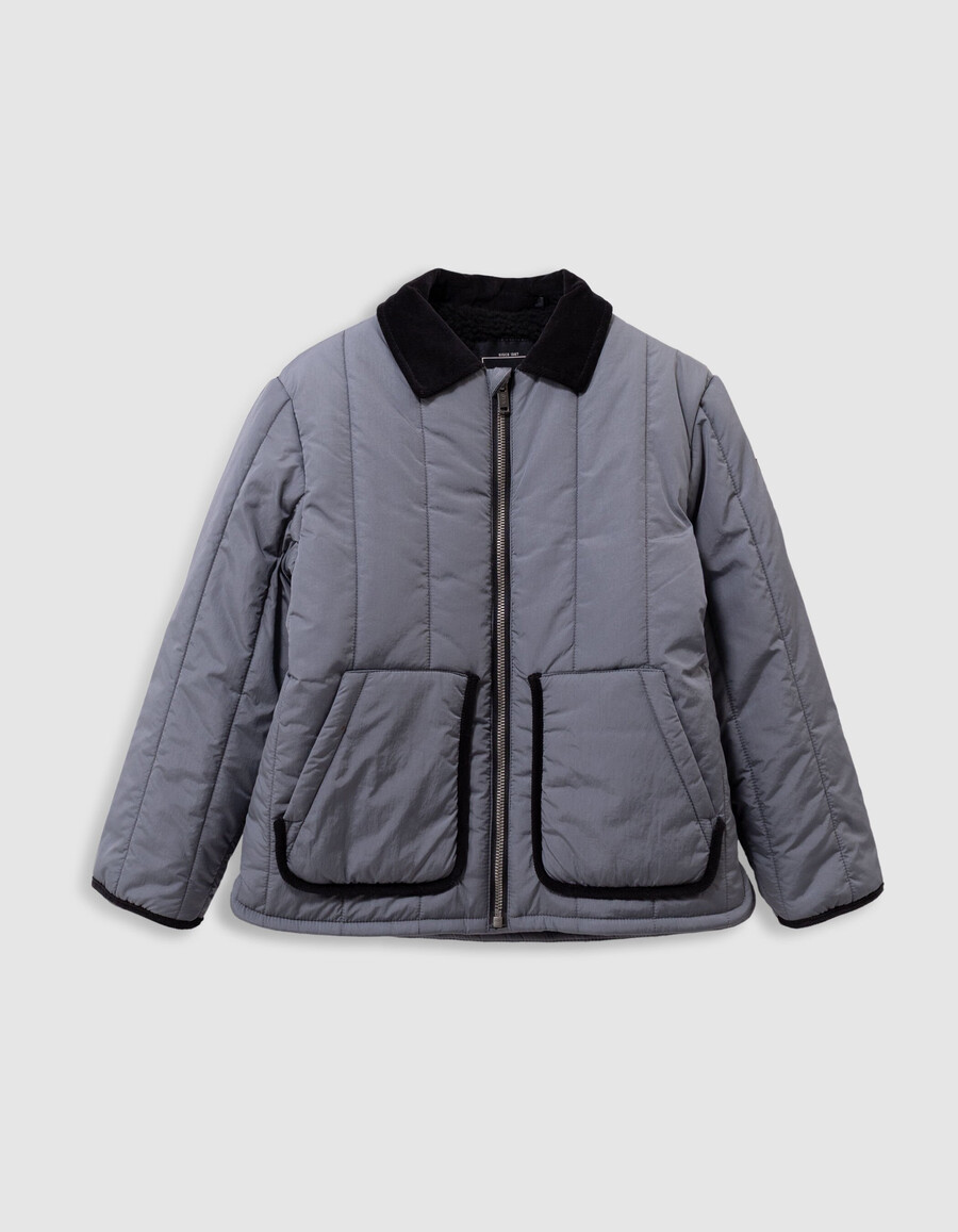 blaue steppjacke für jungen mit samtkragen