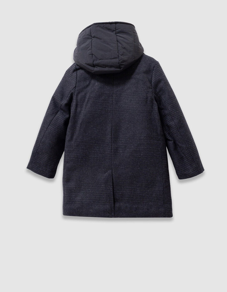 jungen-marineblauer karomantel mit kapuze