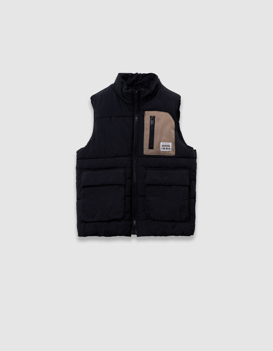 beigefarbener 2-in-1-parka und ärmellose steppjacke für jungen