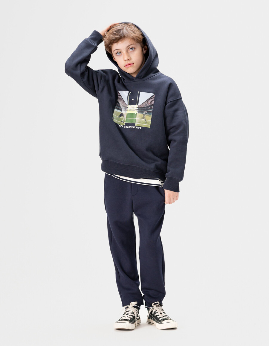 marineblauer kapuzenpullover für jungen mit lentikularbild