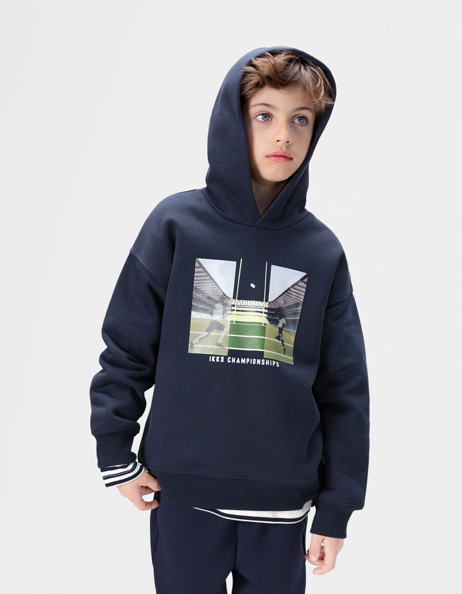 marineblauer kapuzenpullover für jungen mit lentikularbild