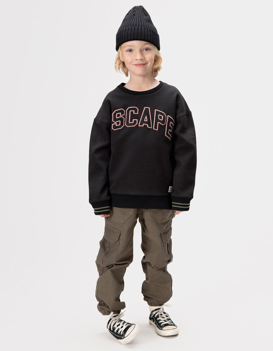 schwarzes sweatshirt für jungen mit gesticktem cord-slogan