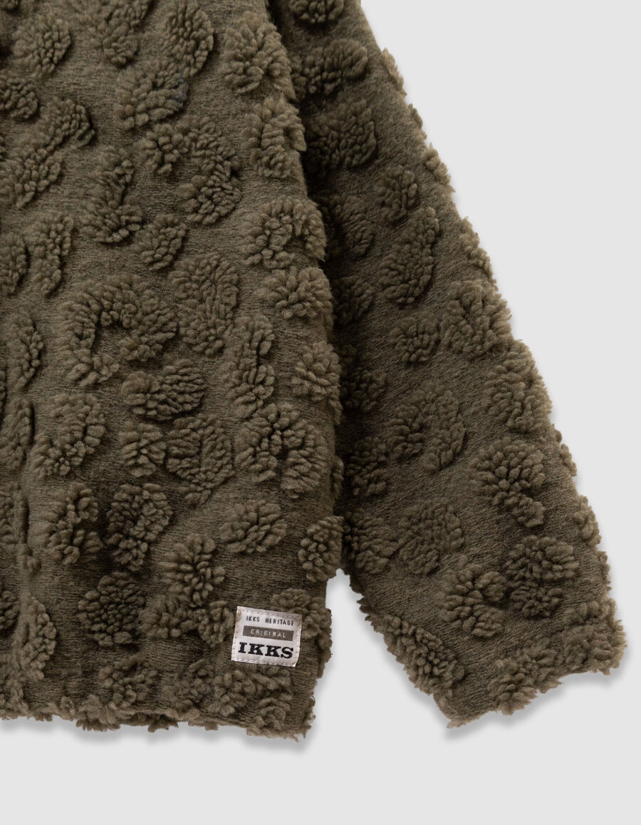 khakifarbenes leoparden-sherpa-jacquard-sweatshirt für jungen