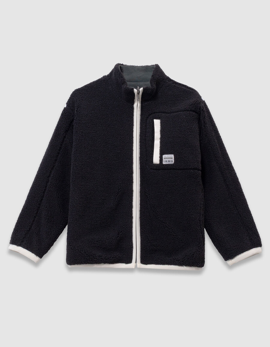 schwarzes sherpa-sweatshirtgrünes wende-strickjacken-set für jungen