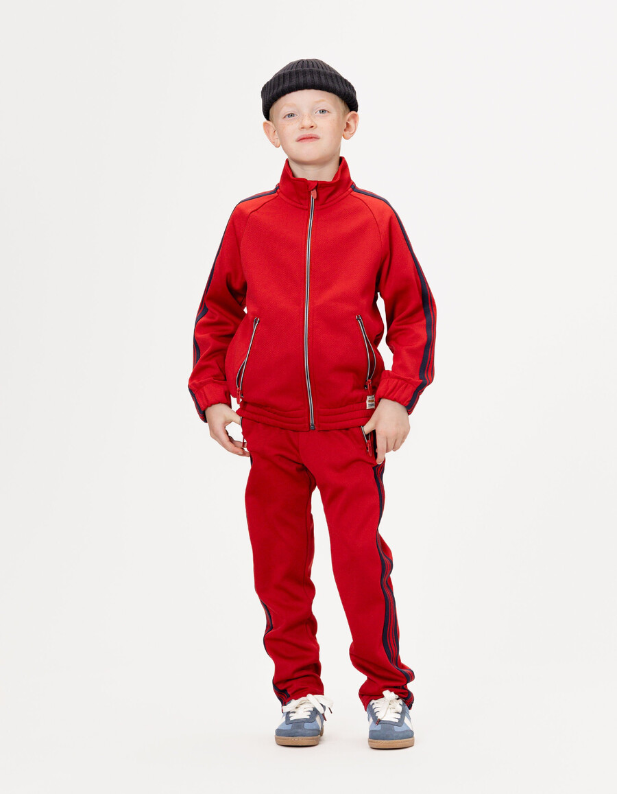 rote strickjacke mit reißverschluss und marineblauen streifen für jungen