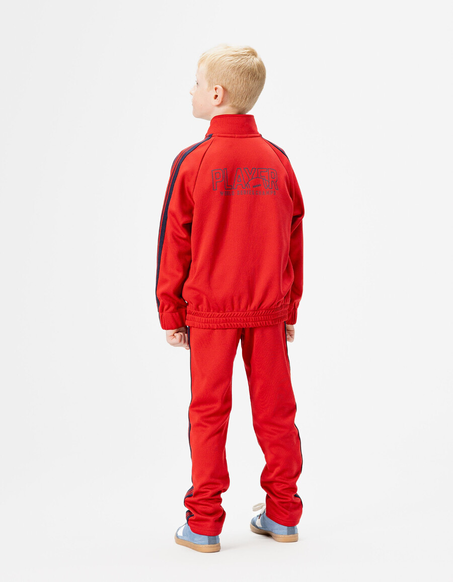 rote strickjacke mit reißverschluss und marineblauen streifen für jungen