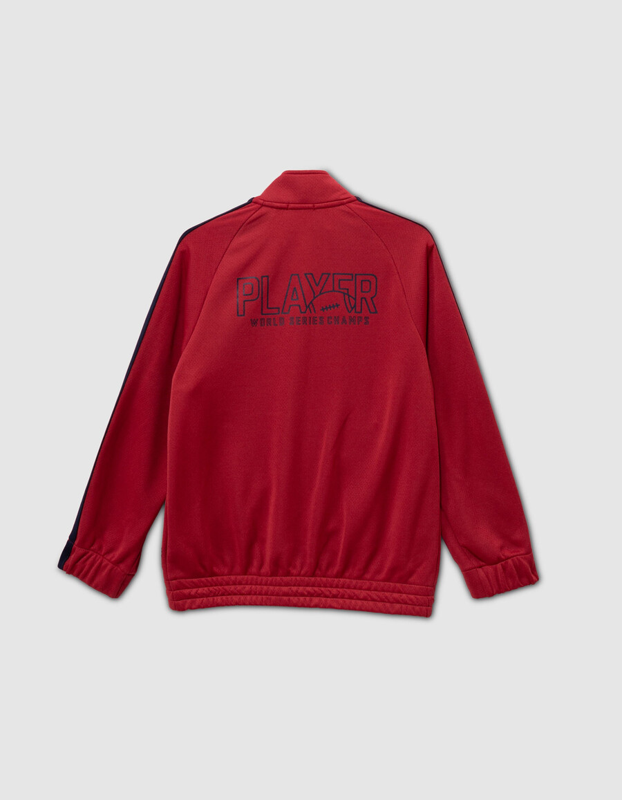 rote strickjacke mit reißverschluss und marineblauen streifen für jungen