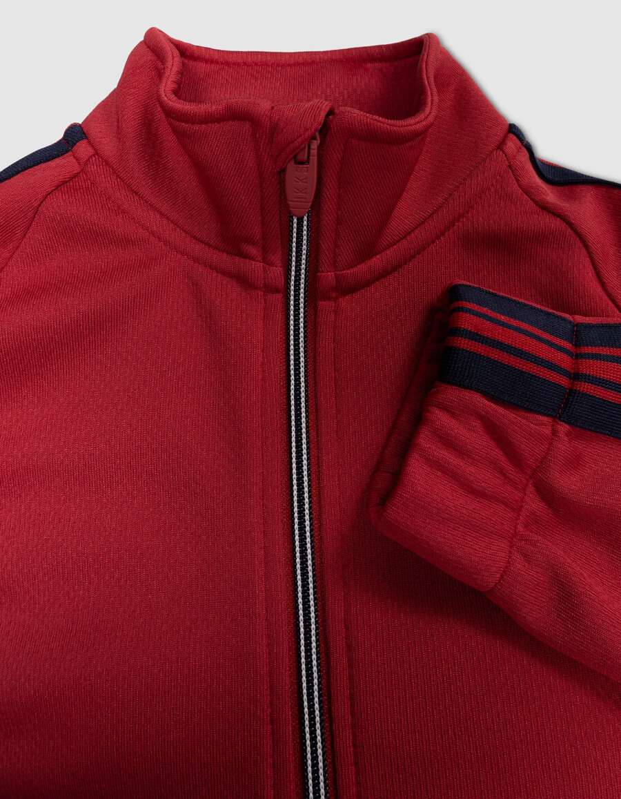 rote strickjacke mit reißverschluss und marineblauen streifen für jungen