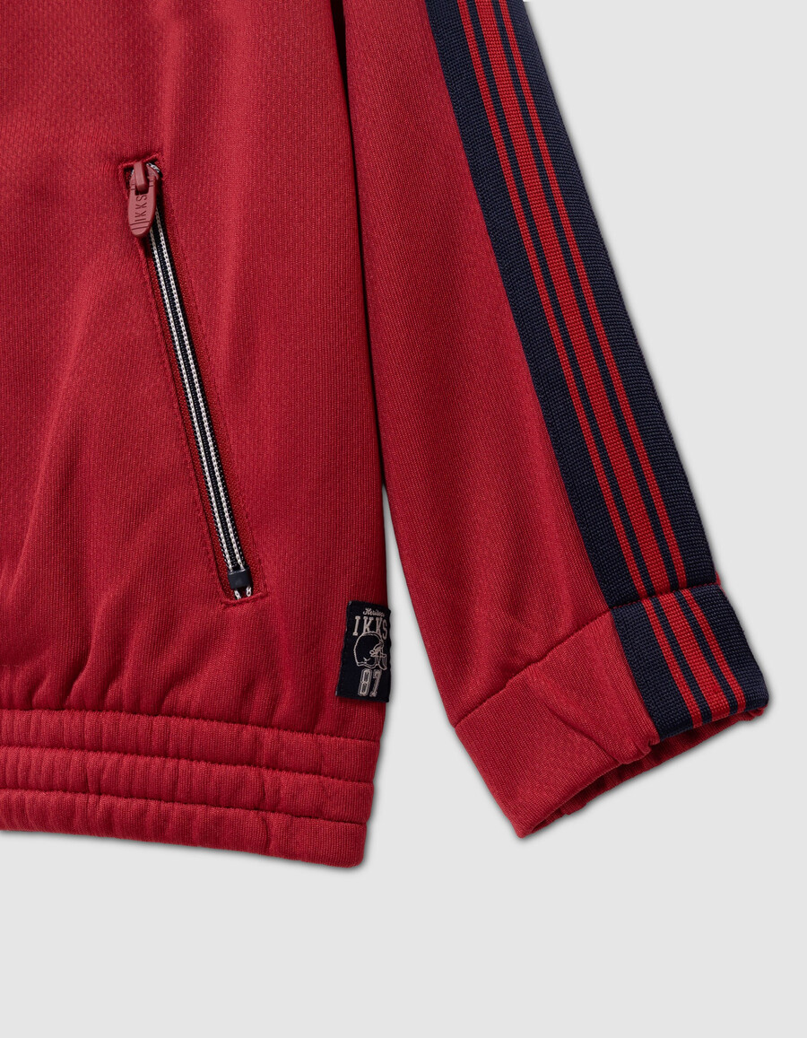 rote strickjacke mit reißverschluss und marineblauen streifen für jungen