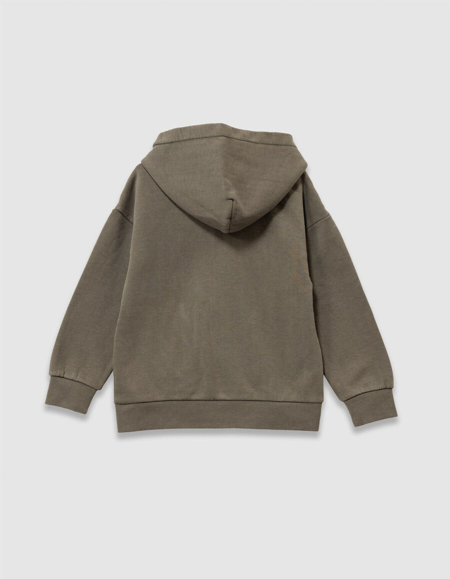 khakifarbene strickjacke mit kapuze und reißverschluss für jungen taschen aus verschiedenen stoffen