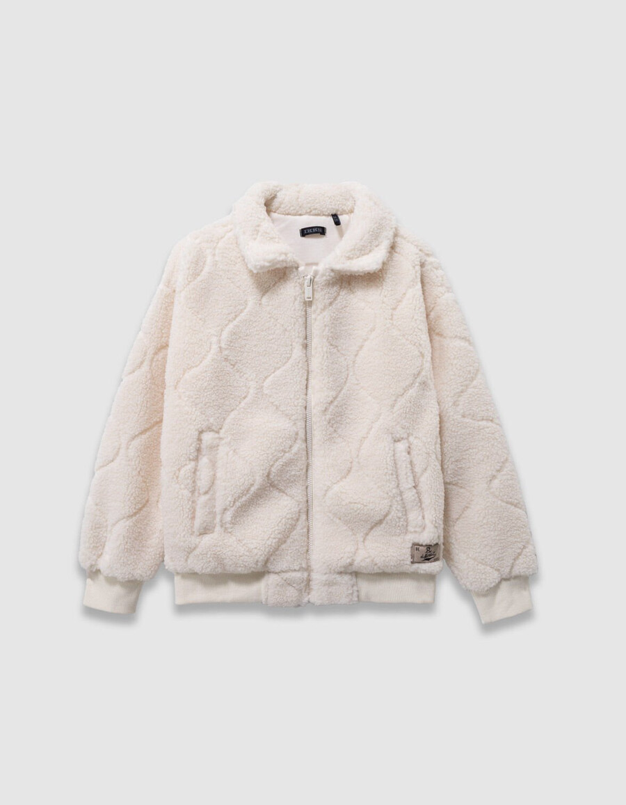jungen-steppstrickjacke aus ecrufarbenem sherpa-fleece mit reißverschluss