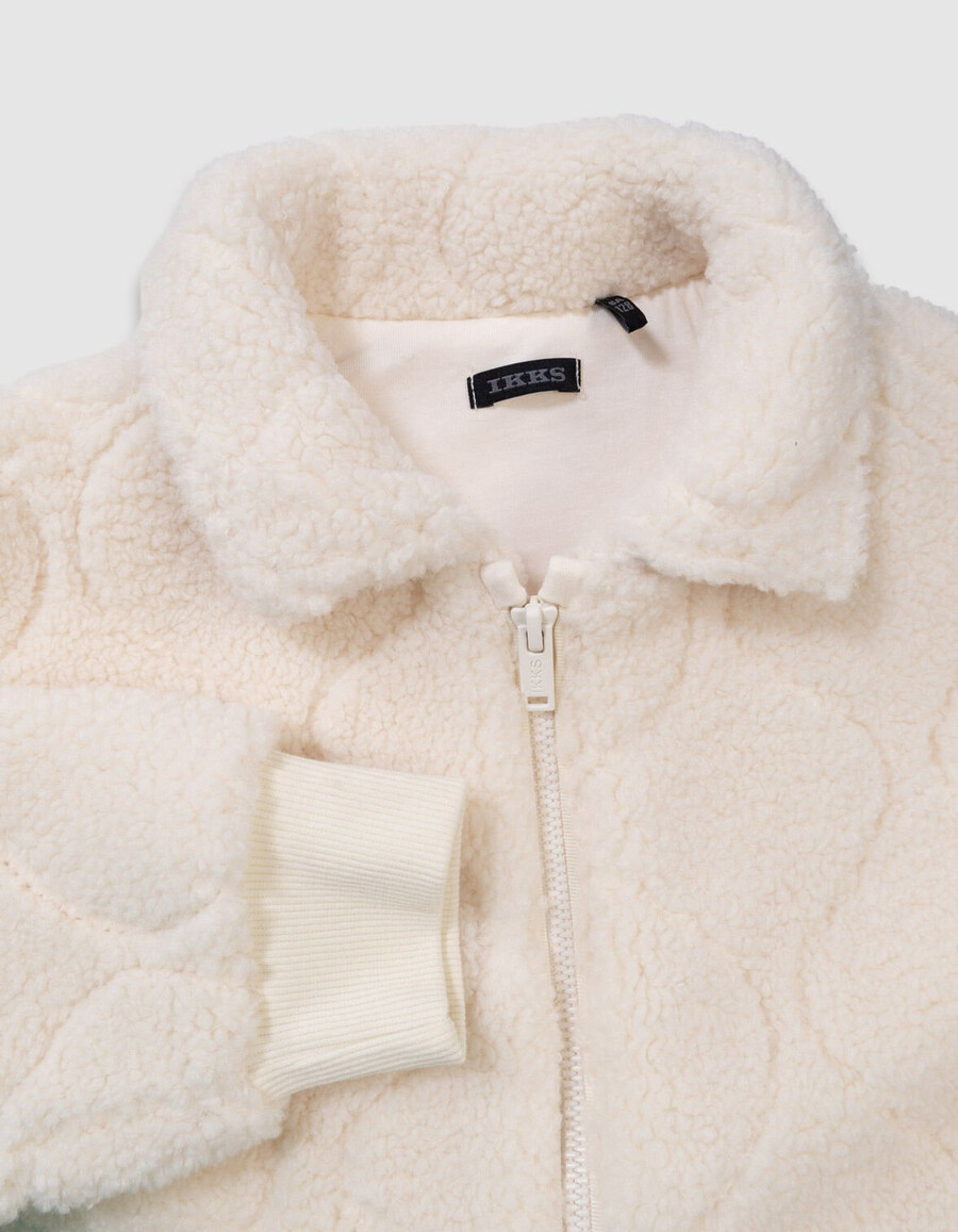 jungen-steppstrickjacke aus ecrufarbenem sherpa-fleece mit reißverschluss