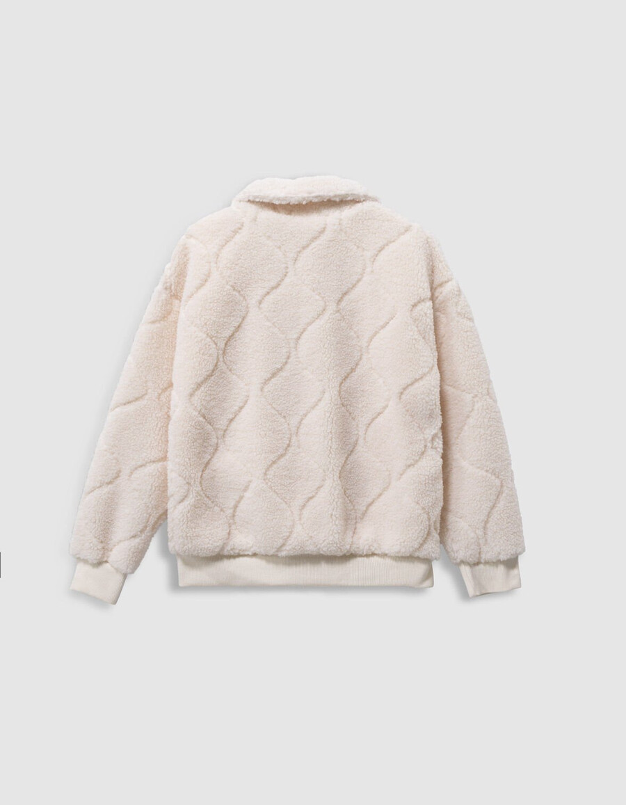 jungen-steppstrickjacke aus ecrufarbenem sherpa-fleece mit reißverschluss