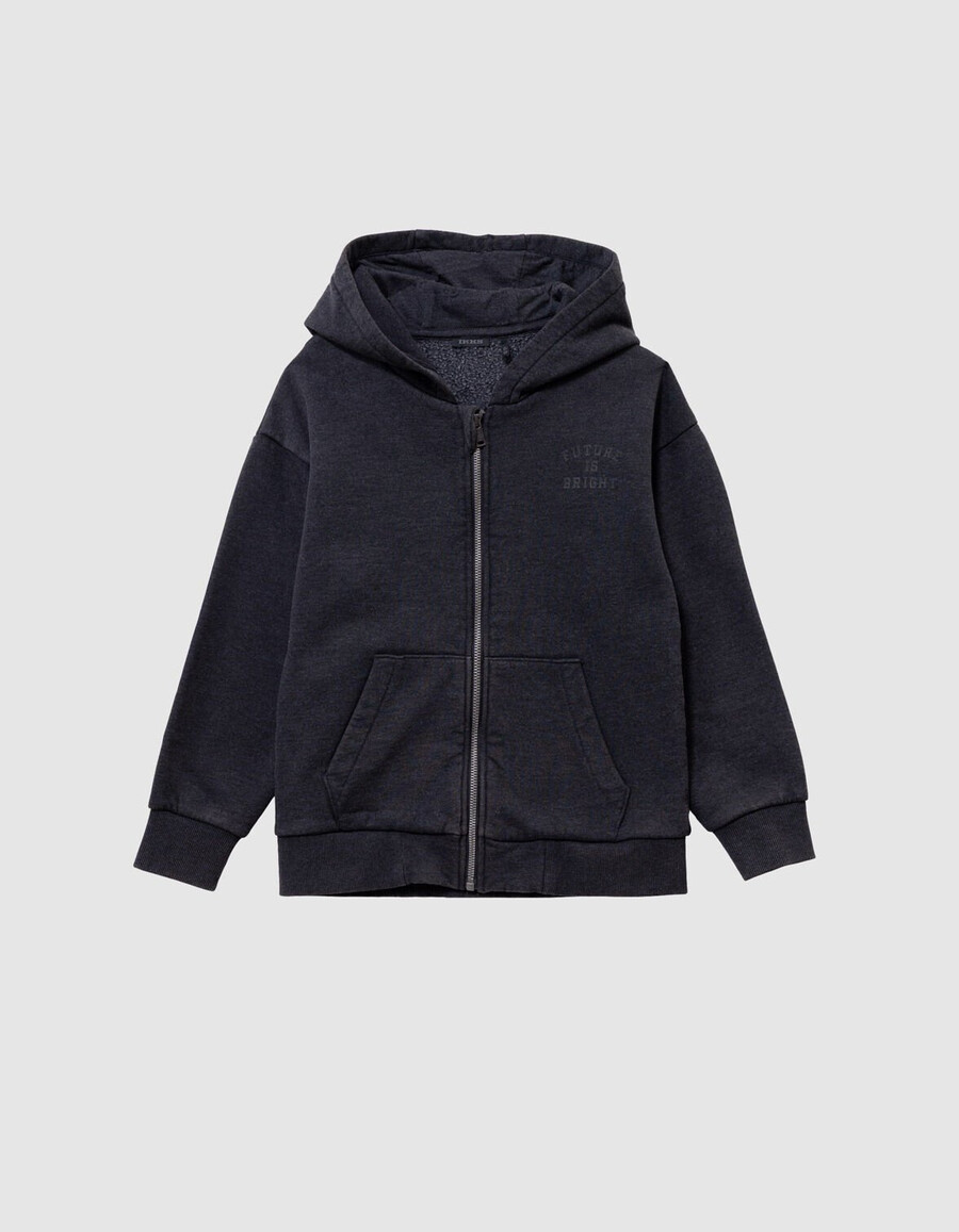 jungen-strickjacke mit kapuze und reißverschluss verwaschen schwarz
