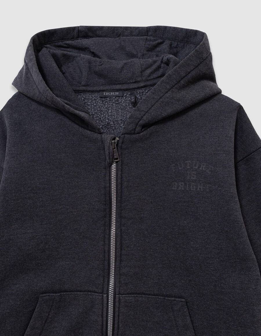 jungen-strickjacke mit kapuze und reißverschluss verwaschen schwarz