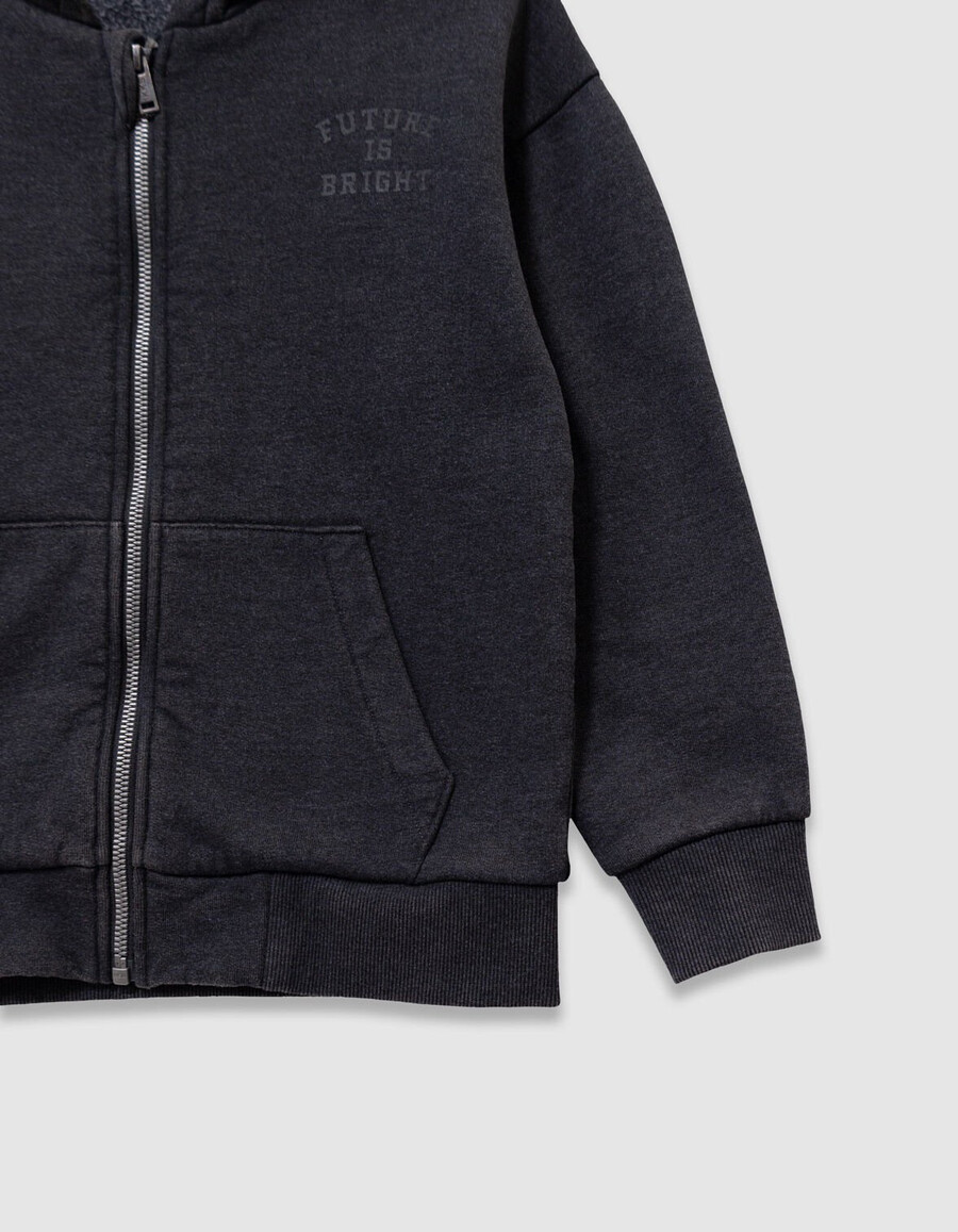 jungen-strickjacke mit kapuze und reißverschluss verwaschen schwarz