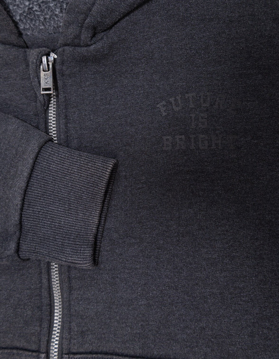 jungen-strickjacke mit kapuze und reißverschluss verwaschen schwarz