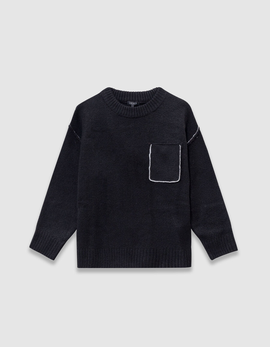 schwarzer strickpullover für jungen mit brusttasche