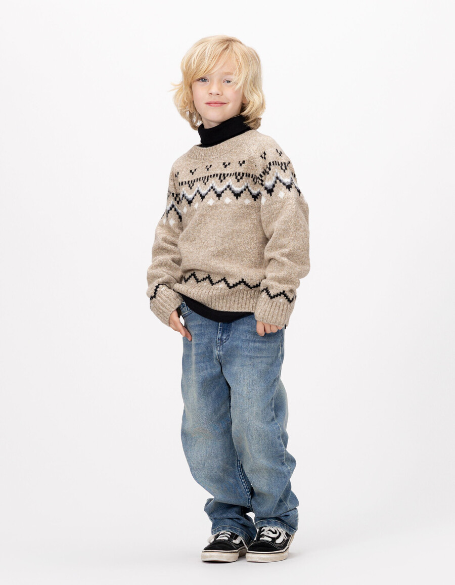 beige jacquard-strickpullover für jungen winterpullover