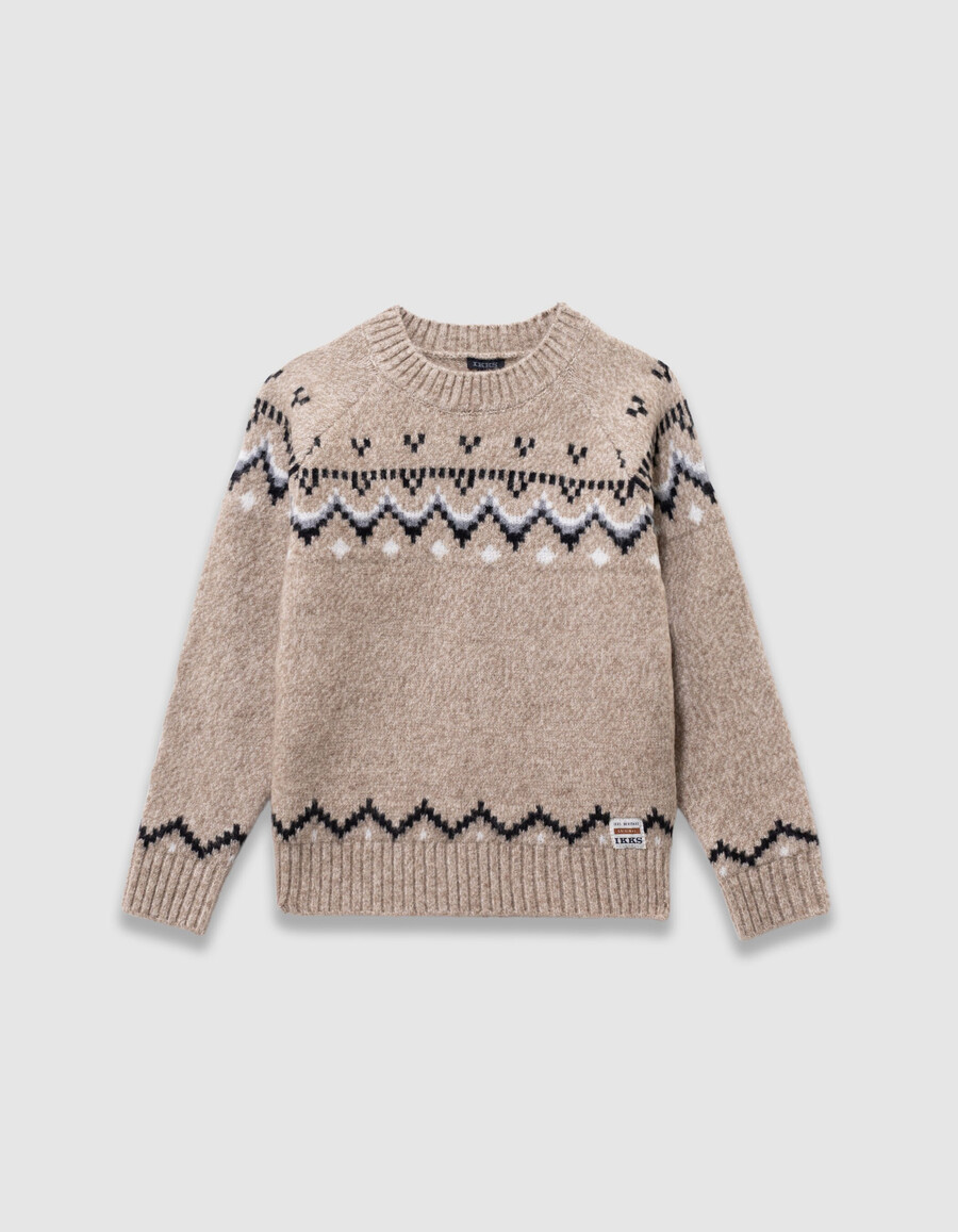 beige jacquard-strickpullover für jungen winterpullover
