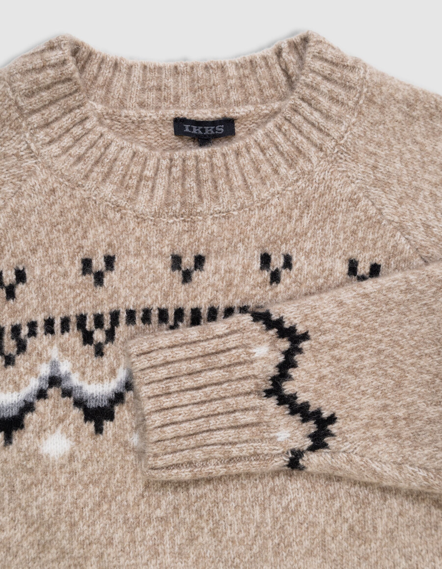 beige jacquard-strickpullover für jungen winterpullover