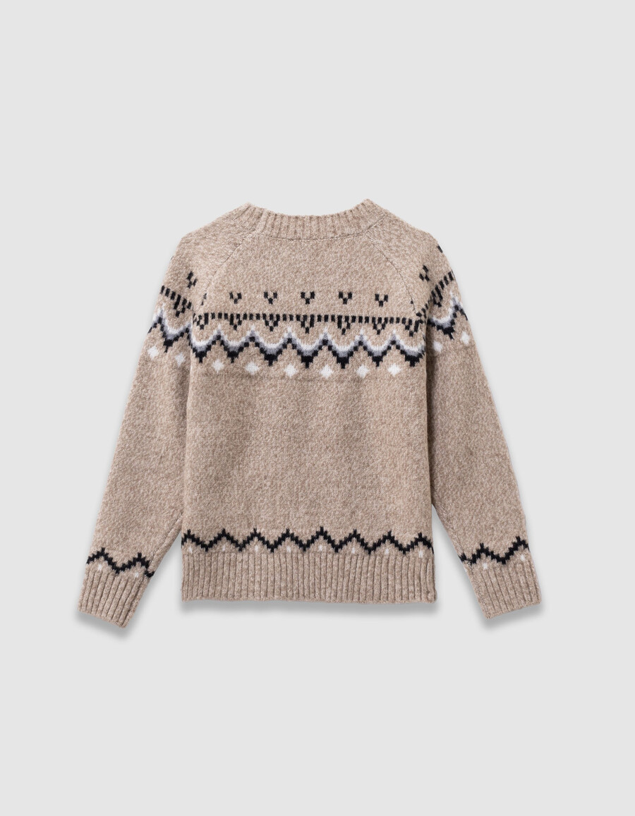 beige jacquard-strickpullover für jungen winterpullover