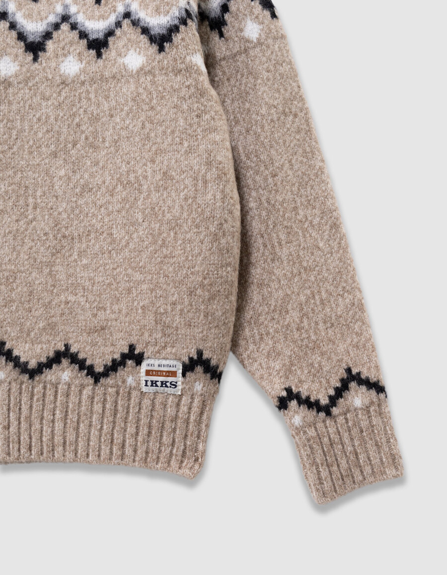beige jacquard-strickpullover für jungen winterpullover