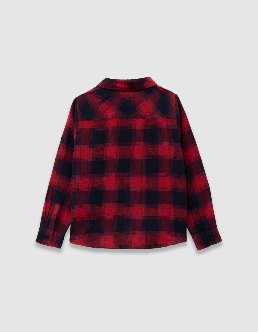 jungen-overshirt mit marineblauemrotem karomuster und abnehmbarer kapuze