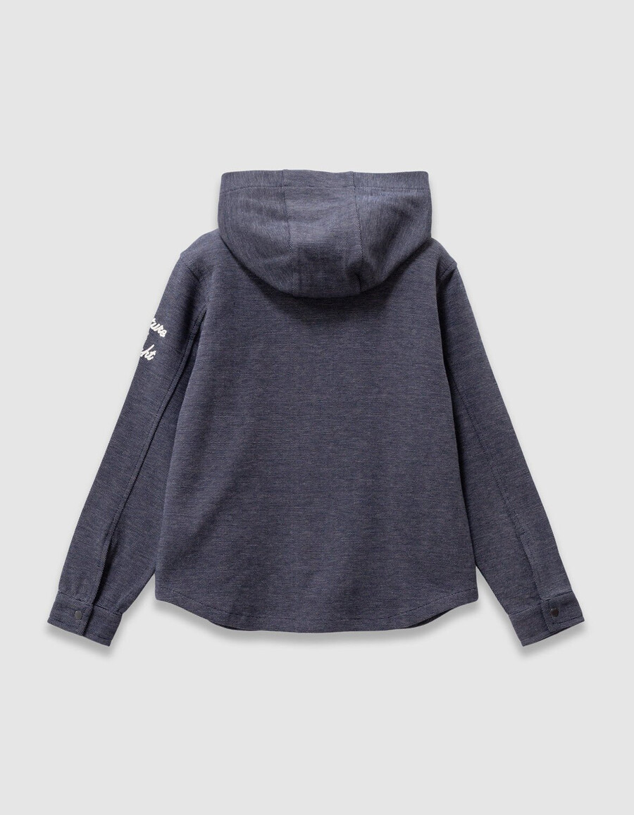 marineblauer dekorativer strickpullover mit kapuze für jungen