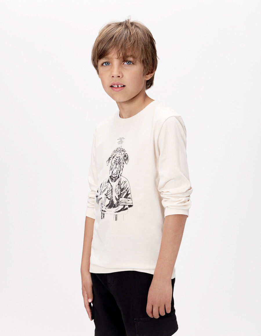 weißes t-shirt aus bio-baumwolle für jungen mit hundemotiv
