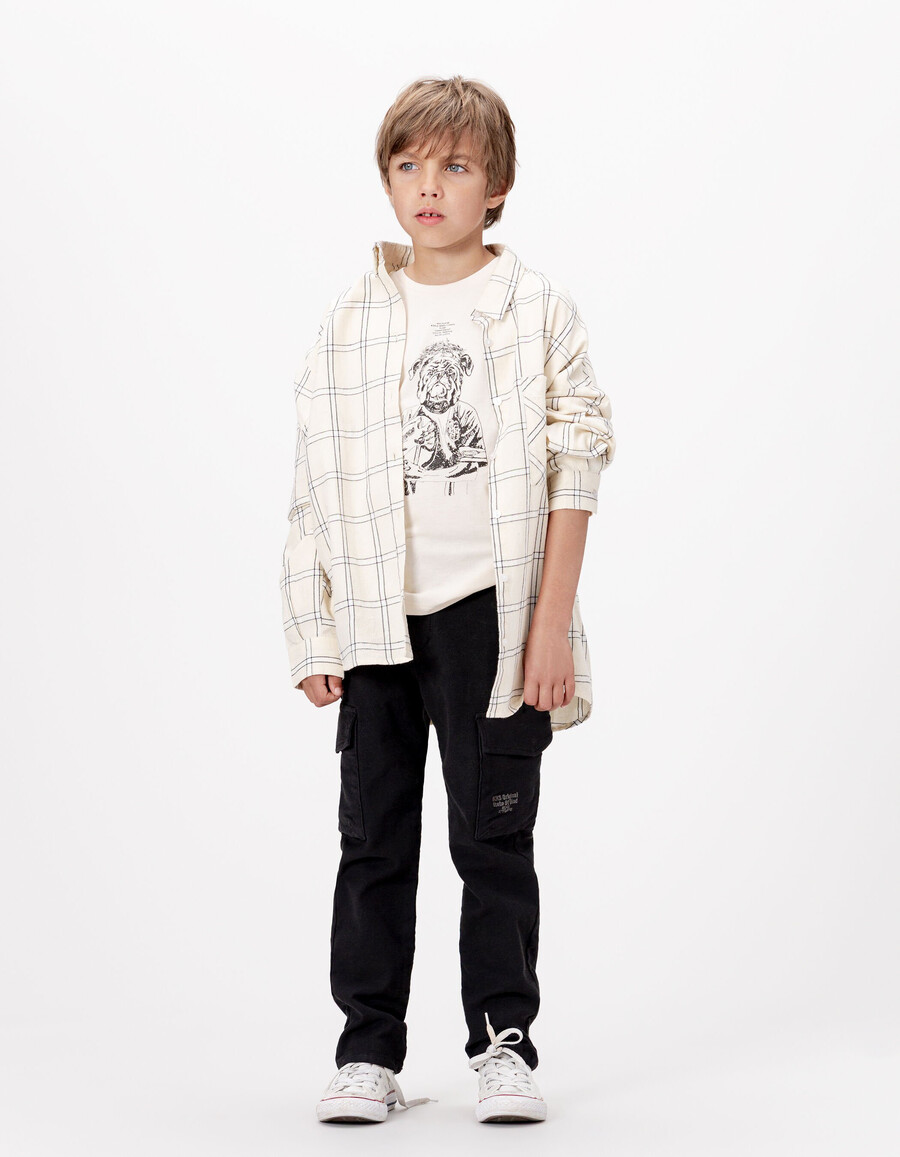 weißes t-shirt aus bio-baumwolle für jungen mit hundemotiv