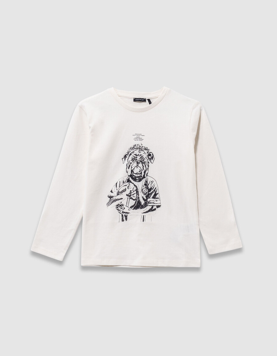 weißes t-shirt aus bio-baumwolle für jungen mit hundemotiv