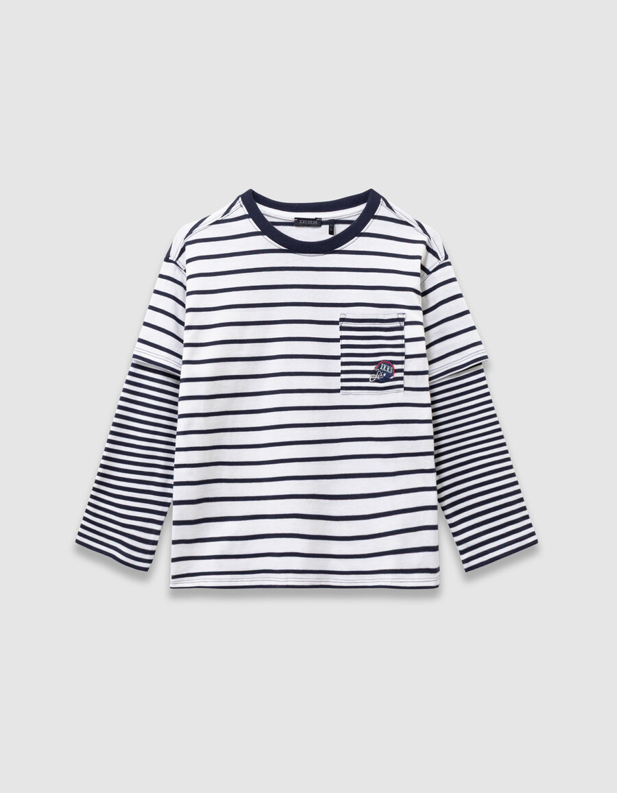 matrosen-t-shirt aus bio-baumwolle für jungen trompe-lœil-ärmel