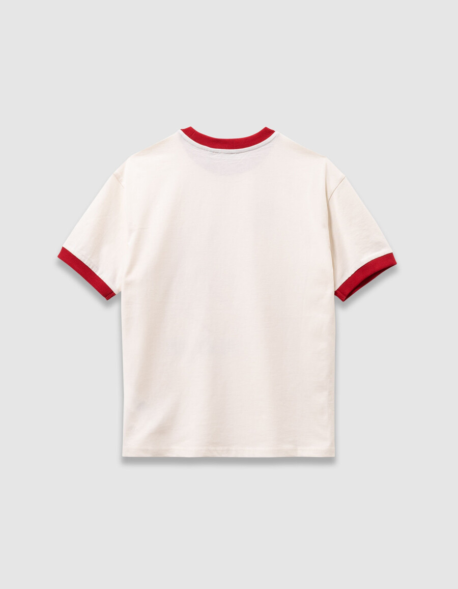 weißes t-shirt aus bio-baumwolle für jungen mit rotem rippstrick