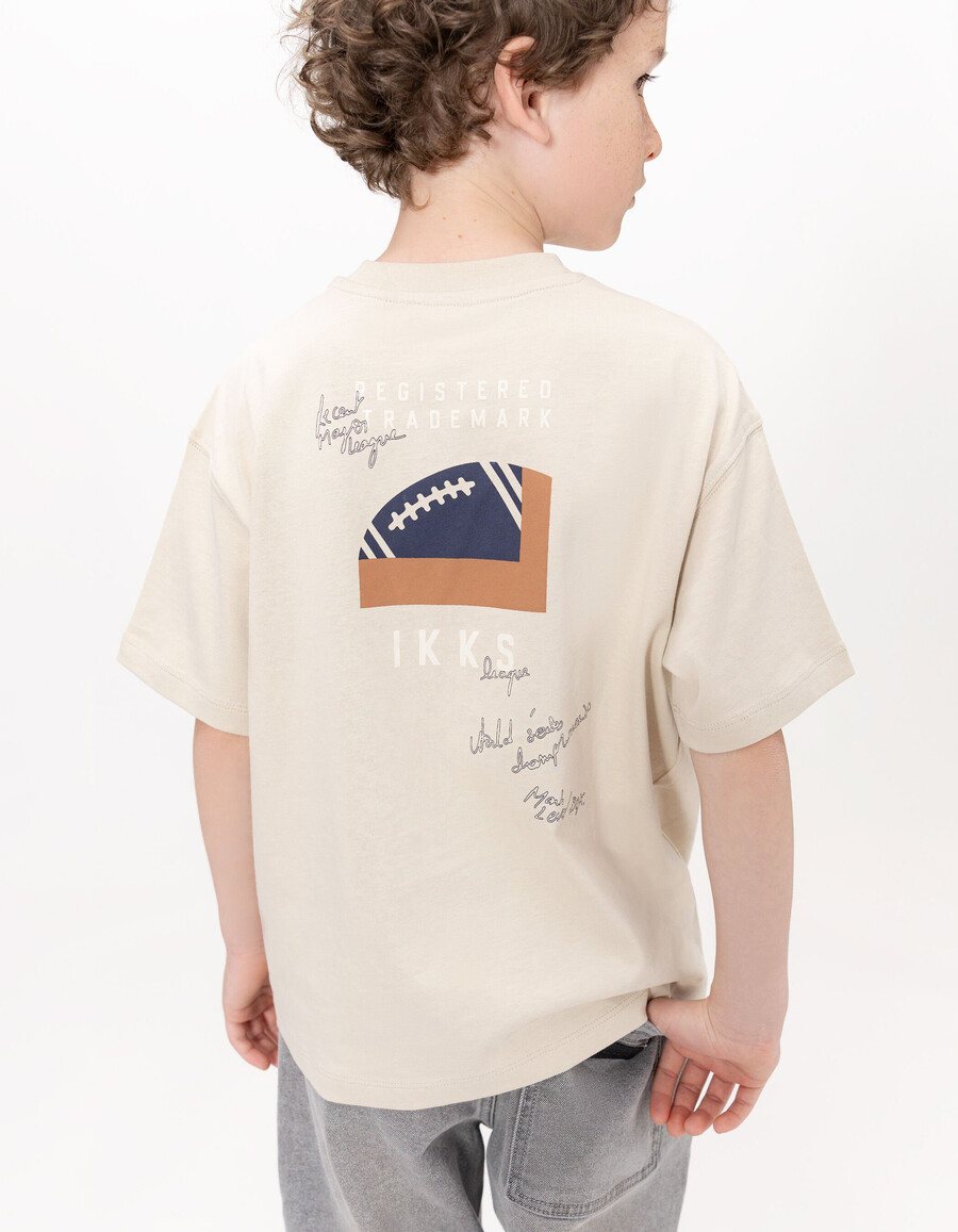 beiges bio-baumwoll-t-shirt für jungen mit tasche größe xl rückseite bedruckt