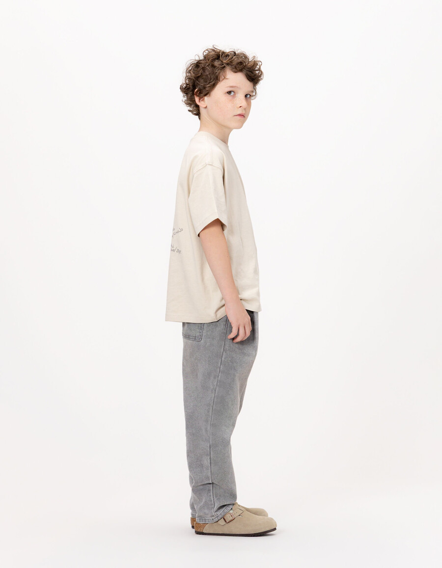 beiges bio-baumwoll-t-shirt für jungen mit tasche größe xl rückseite bedruckt