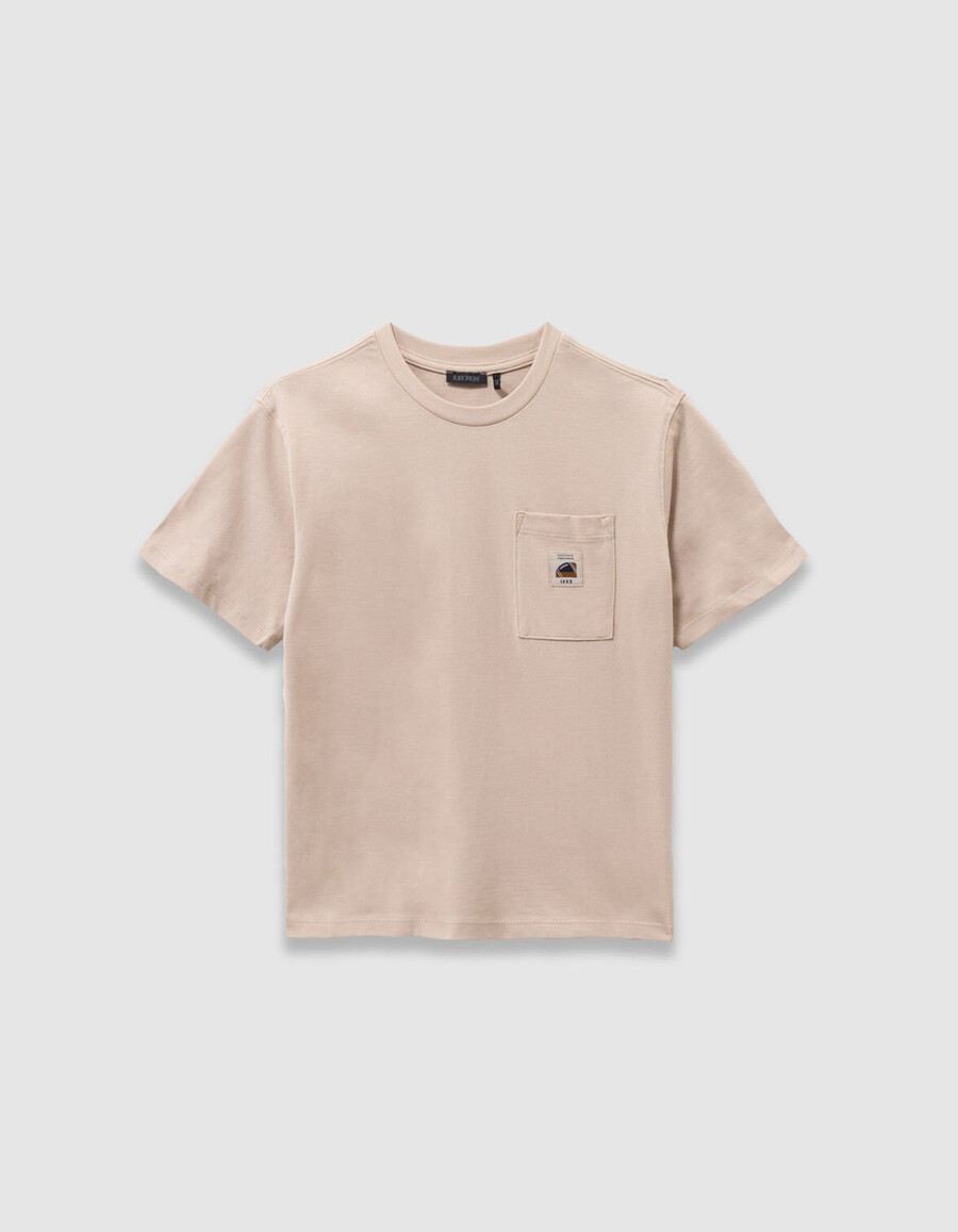 beiges bio-baumwoll-t-shirt für jungen mit tasche größe xl rückseite bedruckt