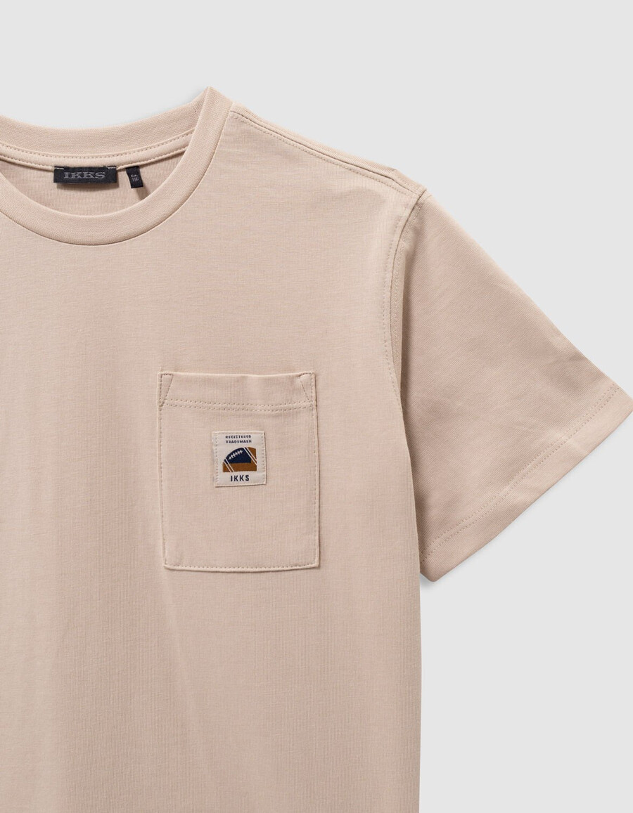 beiges bio-baumwoll-t-shirt für jungen mit tasche größe xl rückseite bedruckt